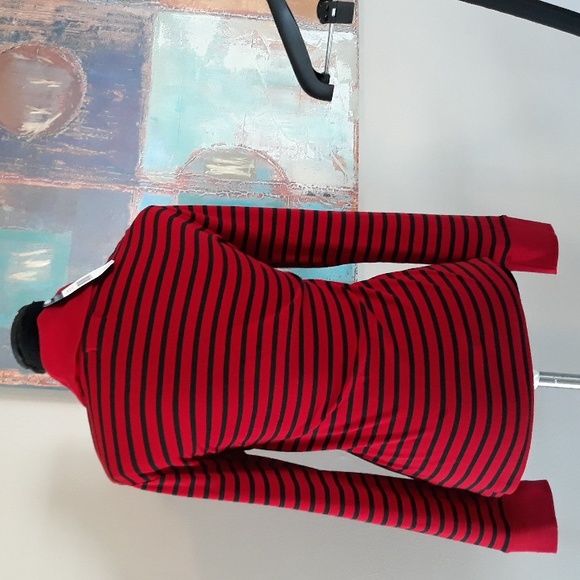 Chaps by Ralph Lauren Highland Red & Black Striped Shawl Collar Top Size L / NWT - Picture 12 of 14